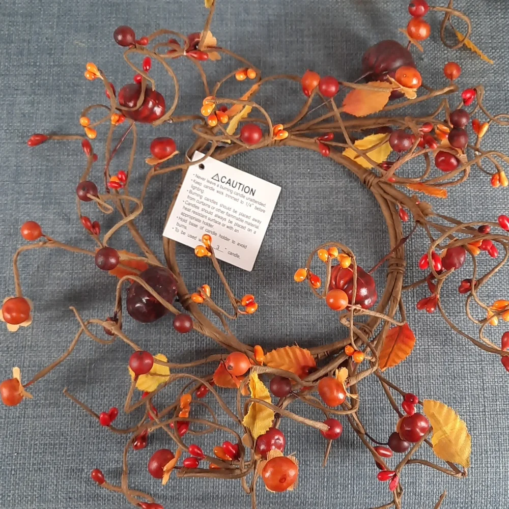 Wreath Candle Rings Set Artificial Bittersweet Seed Berry Miniature Pumpkin NWT